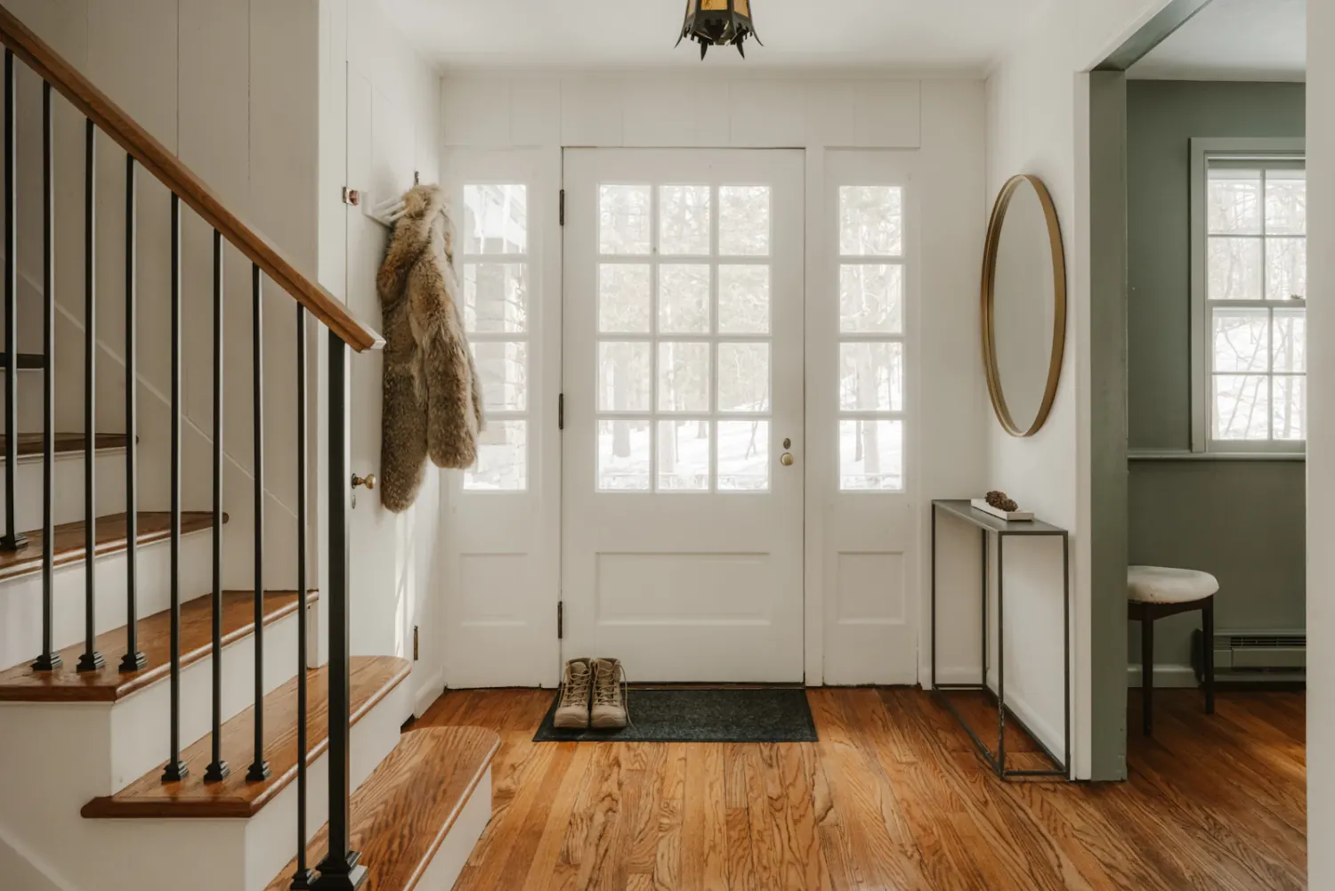 Sunlit front doorway of a welcoming home